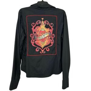Harley Davidson Vintage Black Graphic Embellishment Long Sleeve Blouse XL Y2K